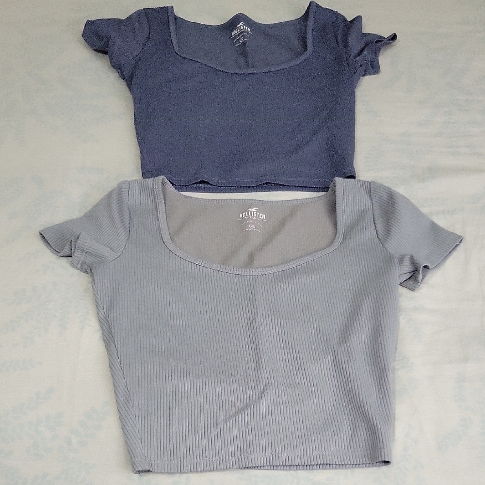Hollister Women's Blue and Gray Ribbed Tops Bundle